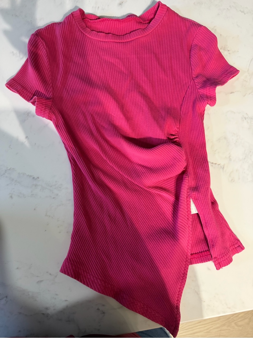 SHEIN Hot Pink Ribbed Short-Sleeve Tee